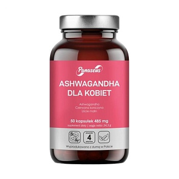 фото дієтична добавка в капсулах panaseus ashwagandha for woman ашваганда, 485 мг, 50 шт