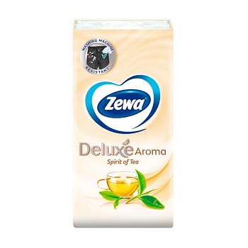 фото паперові носові хустинки zewa deluxe spirit of tea з ароматом чаю, 3-шарові, 10*10 шт