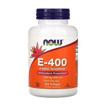 фото дієтична добавка вітаміни в капсулах now foods e-400 вітамін e, 268 мг, 250 шт