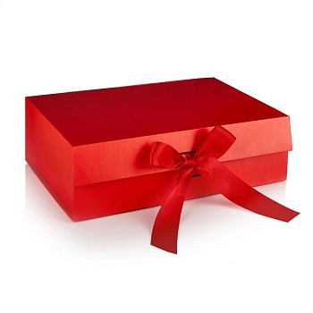 фото коробка подарункова з бантом, червона, 26.5*19*8.5 см