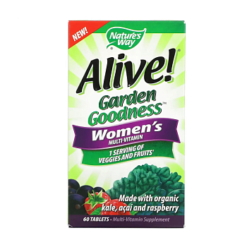 фото дієтична добавка мультивітаміни в таблетках nature's way alive! garden goodness women's multi-vitamin для жінок, 60 шт