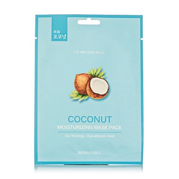 фото тканинна маска для обличчя beauadd bonnyhill mask pack coconut з олією кокосу, 23 г