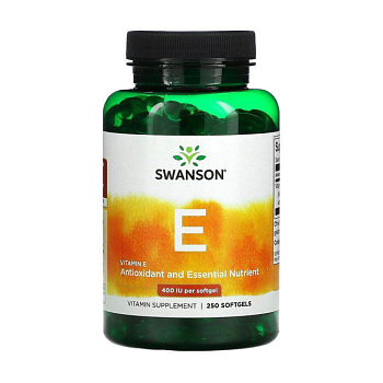 фото дієтична добавка вітаміни в гелевих капсулах swanson vitamin e вітамін e, 400 мо, 250 шт