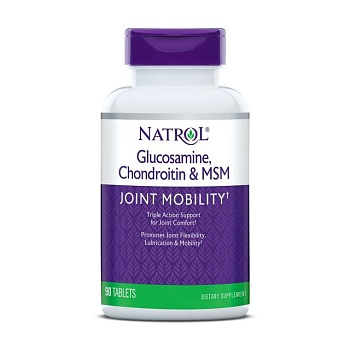 фото дієтична добавка в таблетках natrol glucosamine, chondroitin & msm глюкозамін, хондроїтин та метилсульфонілметан, 90 шт