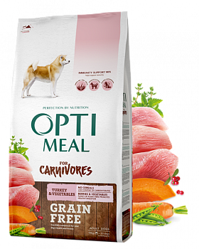 фото сухой корм optimeal adult dogs grain free turkey & vegetables для собак всех пород с индейкой и овощами 10 кг (4820083905896)