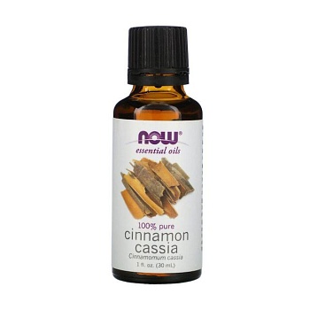 фото ефірна олія now foods organic cinnamon 100% pure cassia органічна олія кориці касії, 30 мл